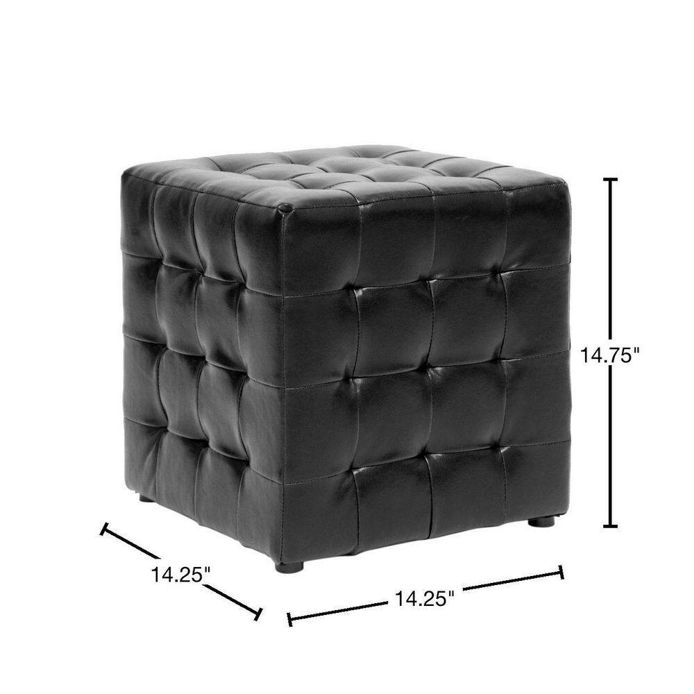 Stitchcraft 15'' Black Faux Leather Tufted Cube Ottoman Set