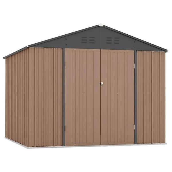 Garvee Professional Install 7.8 ft. W x 7.8 ft. D Outdoor Metal Storage Shed in Brown with Lockable Doors (60 sq. ft.)