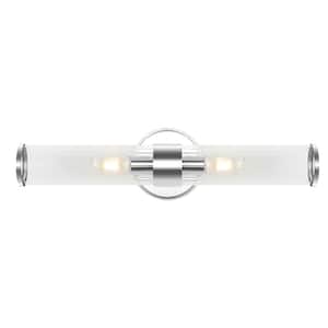 Cecil 23 in. 2-Light Chrome Tall Cylinder Iron/Striped Glass Modern Mid-Century LED Vanity Light
