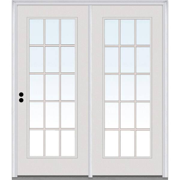 MMI Door 64 in. x 80 in. Grilles Between Glass Primed Fiberglass Smooth Prehung Right-Hand Inswing 15 Lite Stationary Patio Door