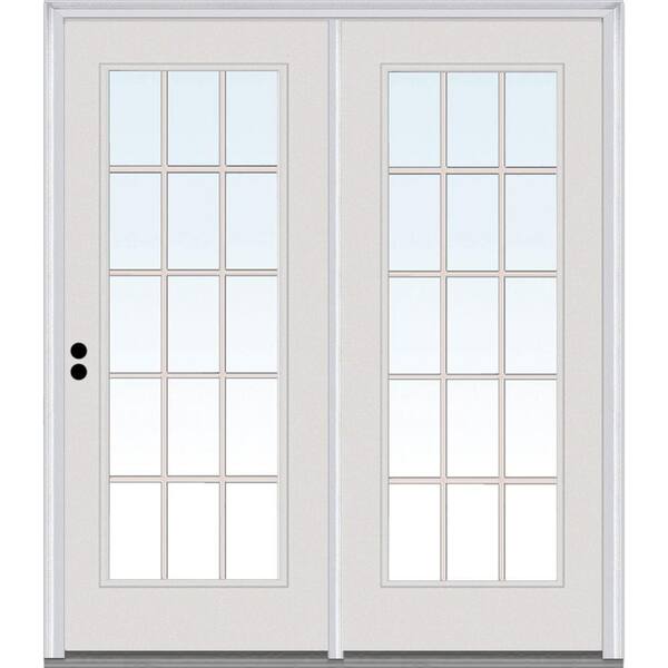 MMI Door 68 in. x 80 in. Grilles Between Glass Primed Fiberglass Smooth Prehung Right-Hand Inswing 15 Lite Stationary Patio Door