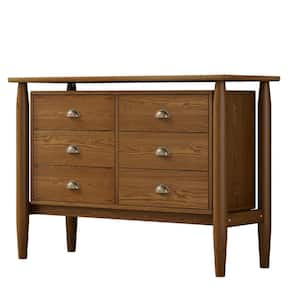 47.2 in. W x 17.7 in. D x 32.9 in. H Walnut Brown Rubberwood Linen Cabinet with 6-Drawer Dresser