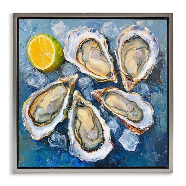 Stupell Industries Lemon & Oysters Seafood by LSR Design Studio Gray Floater Frame Food Graphic Art Print 18 in. x 18 in.
