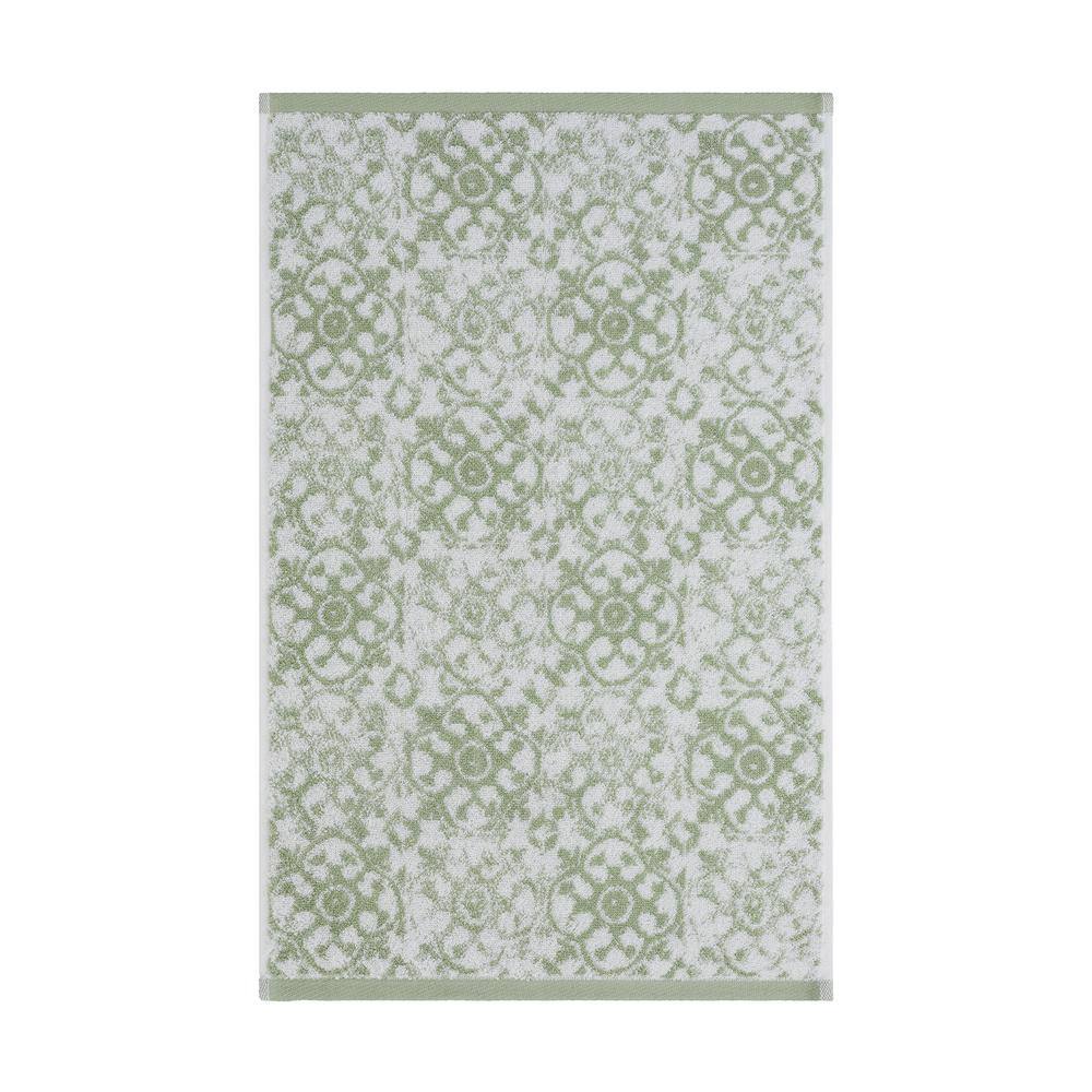 Aziza Frosty Green Cotton Towel Set with Chic Tiled Design