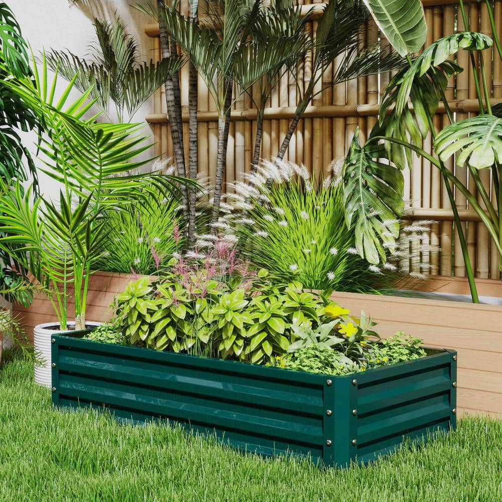 Green Galvanized Steel Raised Garden Bed Planter, 47.25" x 23.5" x 12"