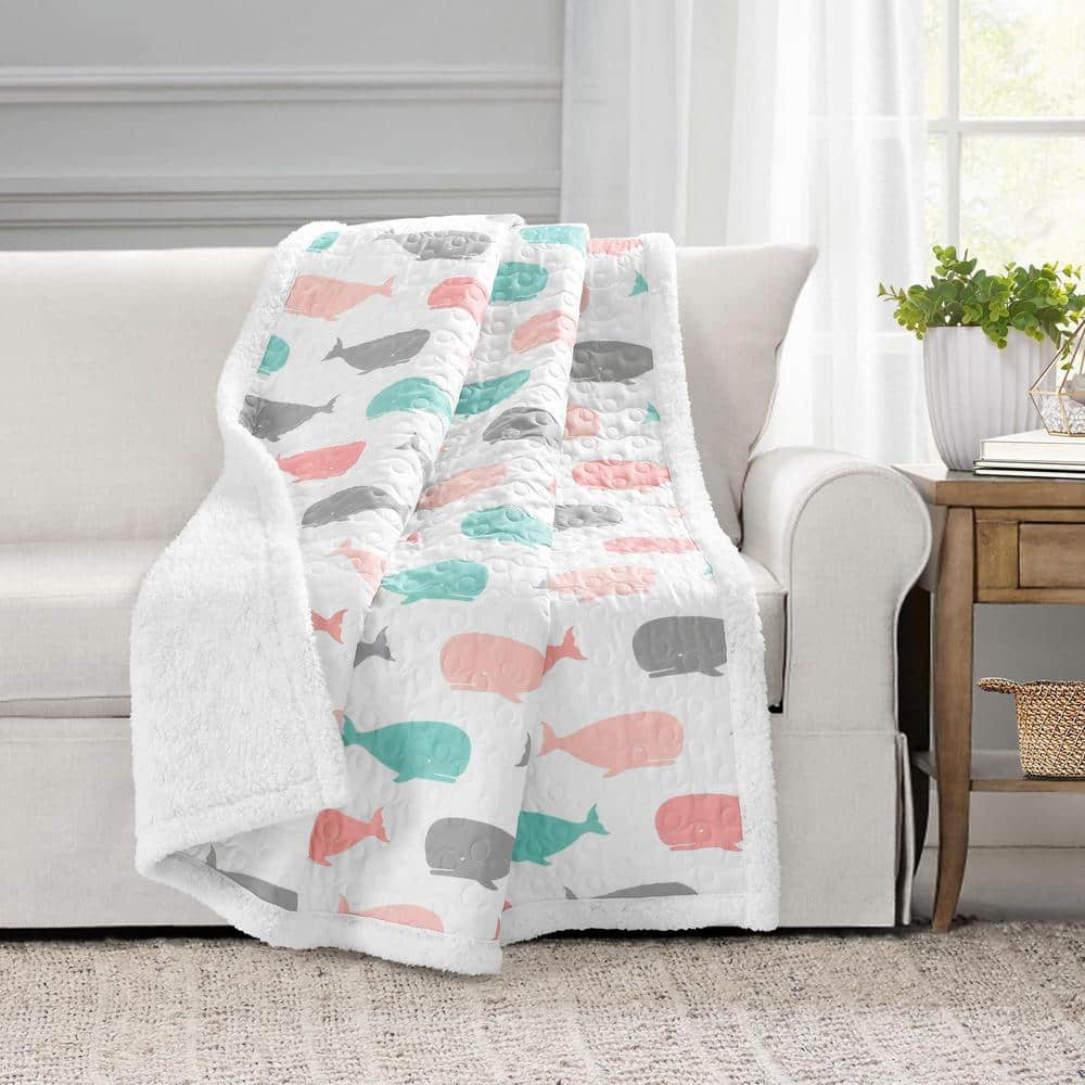Whale Sherpa Throw Pink/Aqua Single 50 in. x 60 in.