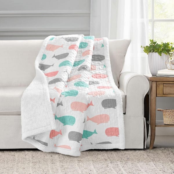 Whale Sherpa Throw Pink Aqua Single 50 in. x 60 in. 16T004844