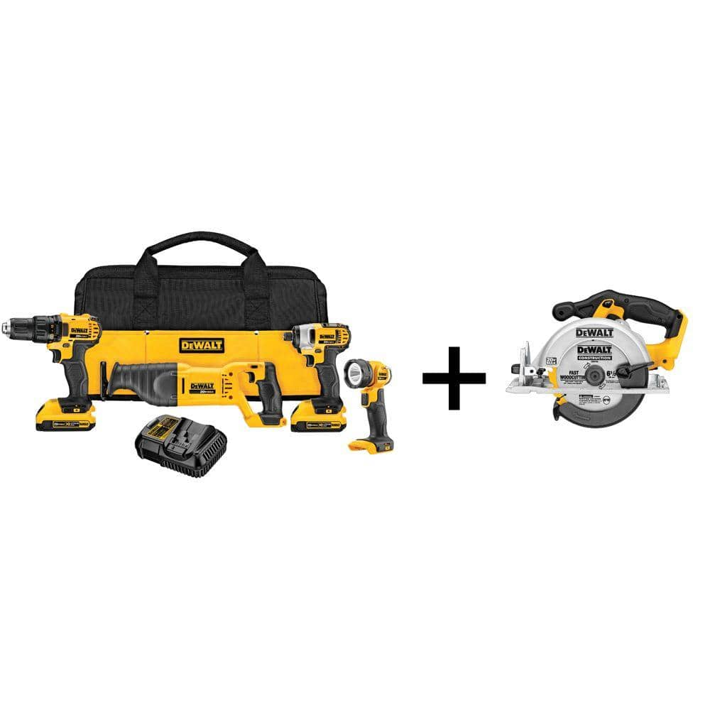 20V MAX Cordless 4 Tool Combo Kit, 6-1/2 in. Circular Saw, and (2) 20V 2.0Ah Batteries -  DEWALT, DCK420D2DCS391B