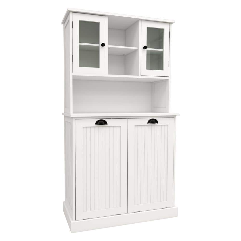 32.68 in. W x 14.57 in. D x 59.69 in. H 2-Compartment Tilt-out White MDF Ba