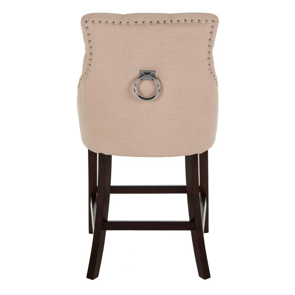 Eleni Beige Linen Tufted Wingback Counter Stools, Set of 2