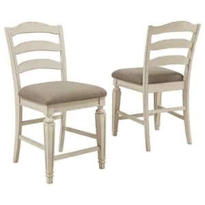 37 in. White and Brown Low Back Wood Frame Barstool with Fabric Seat ((set of 2))