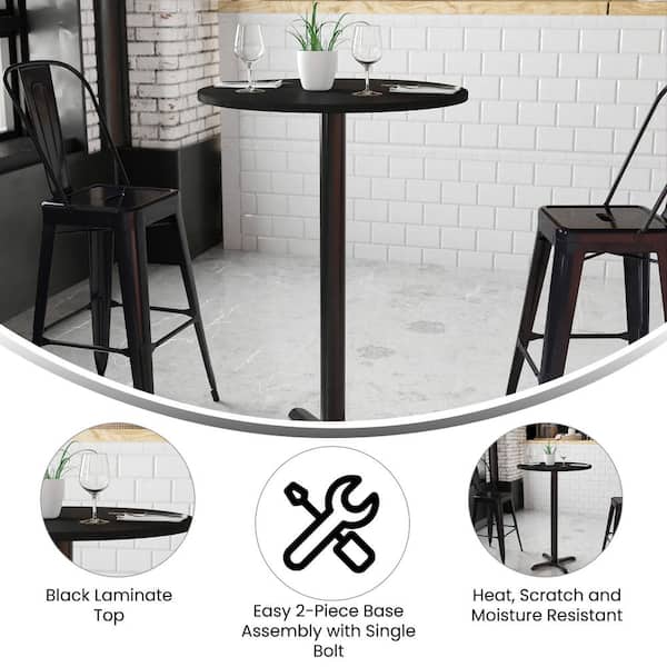 Carnegy Avenue Black Laminate Wood Table Top Pedestal Base Bar