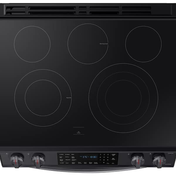 Samsung 30-in Glass Top 5 Burners 6.3-cu ft Self-Cleaning Air Fry Slide-in  Smart Electric Range (Fingerprint Resistant Black Stainless Steel) in the  Single Oven Electric Ranges department at