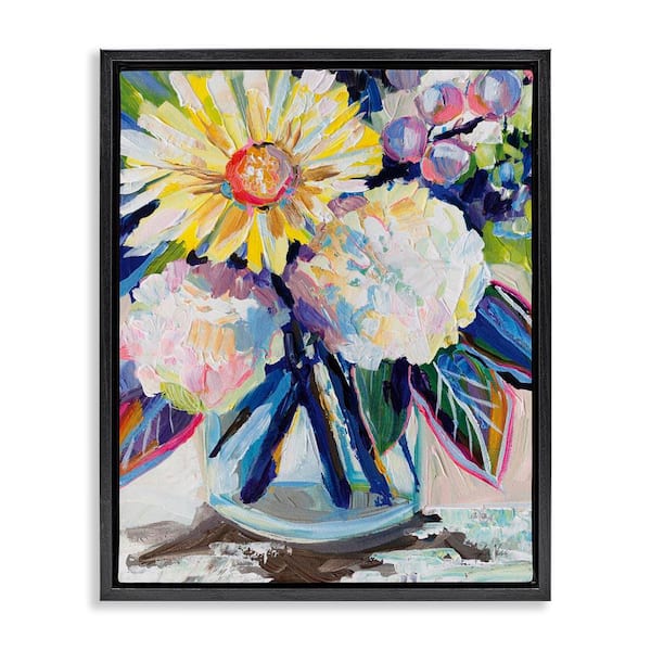 Stupell Industries Yearning Mixed Bouquet by Jeanette Vertentes Black Floater Frame Nature Graphic Art Print 31 in. x 25 in.