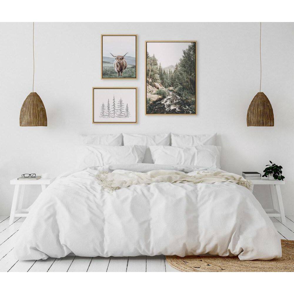 Highland Cow and Mountain Landscape Canvas Art Set