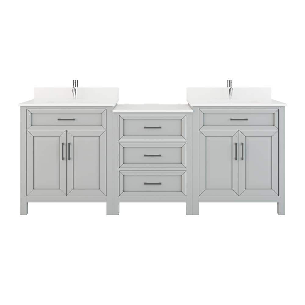 Terrence 84 in. W x 22 in. D Bath Vanity in Gray Diamond Quartz Top with Wh