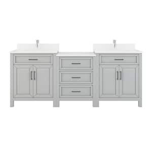 Terrence 84 in. W x 22 in. D Bath Vanity in Gray Diamond Quartz Top with White Sink Power Bar and Drawer Organizer