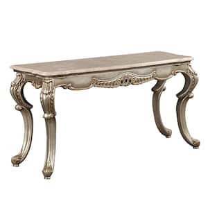 Miliani 58 in. Natural Marble and Antique Bronze Finish Rectangle Wood Coffee Table