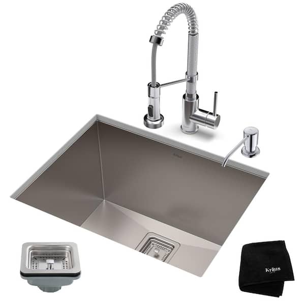 KRAUS Pax 24 in. Undermount Single Bowl Stainless Steel Kitchen Sink with Faucet in Chrome