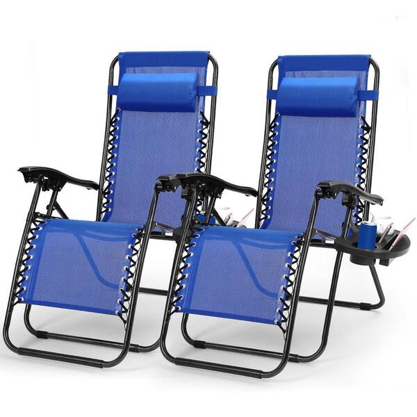 Movisa 2-Packs Foldable Zero Gravity Lounge Chair with Dual Side Tray, 330 lbs. Load, Blue