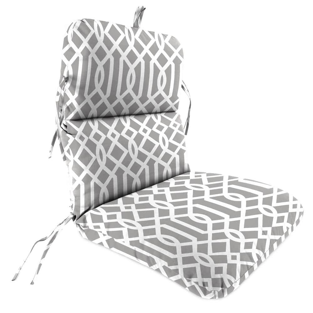 Chauncey Pumice Gray Geometric Rectangular Outdoor Chair Cushion with Ties