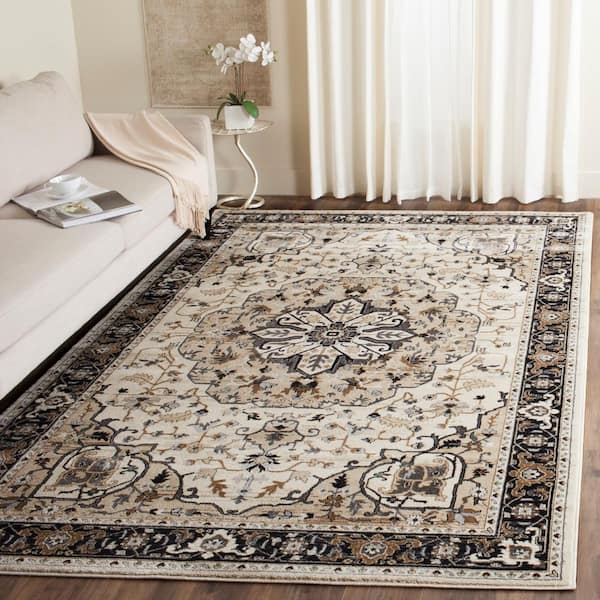 Lyndhurst Cream/Navy 8 ft. x 10 ft. Floral Medallion Speckled Area Rug