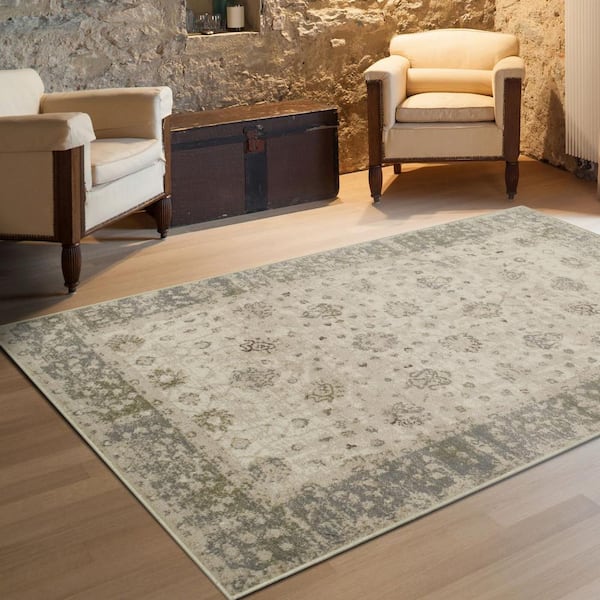 Conventry Beige 8 ft. x 10 ft. Damask Polypropylene Area Rug