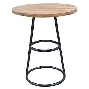Amelia 16 in. Natural Brown and Black Round Mango Wood Side Table with Metal Base