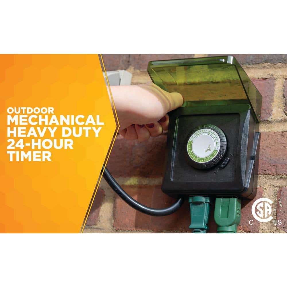 Green Heavy Duty Outdoor Mechanical Timer with 2 Outlets