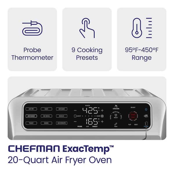 Chefman Air Fryer Toaster Oven Combo w/ Probe Thermometer, 9-in-1 Multi  Use, 20qt, Stainless Steel 