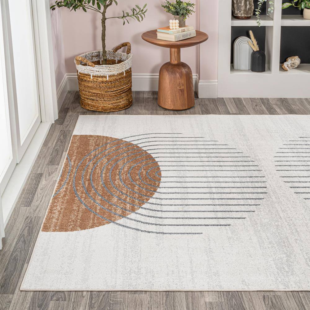 Kallax Cream and Terra Geometric Washable Area Rug