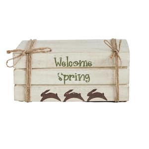 2.5 in. H Creme Welcome Spring Wooden Faux Book Stack