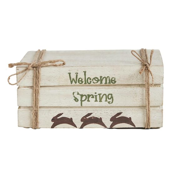 VHC BRANDS 2.5 in. H Creme Welcome Spring Wooden Faux Book Stack