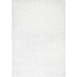 Marleen Plush Shag White 10 ft. x 13 ft. Contemporary Area Rug
