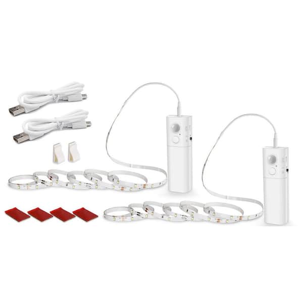 White LED Motion Activated Strip Light Lamp for Stairs, Closet, Cabinet, Pantry Daylight, 6. 56ft, 2-Pack