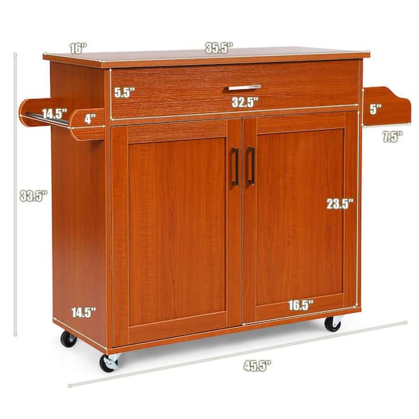 Costway Black Wood Base with Mdf Wood Top Rolling Kitchen Island (16-in x 45.5-in x 33.5-in)