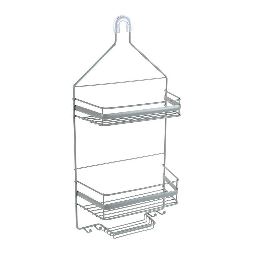 Gray Metal 2-Tier Suction Mount Shower Organizer