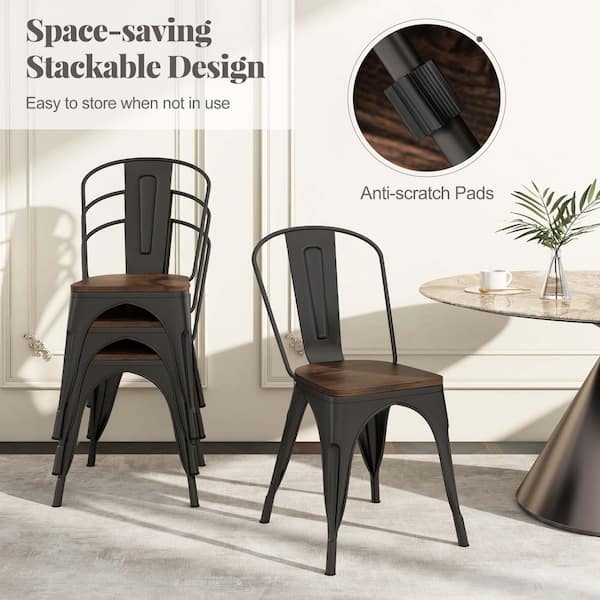 Gymax Tolix Style Metal Dining Chairs (Set of 4) w/ Wood Seat and