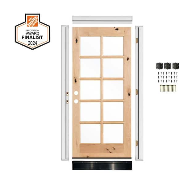 DIY RTA Kit 32in.x80in. Knotty Alder Right-Hand/Inswing 10-Lite Clear Glass Unfinished Wood Ready To Assemble Front Door