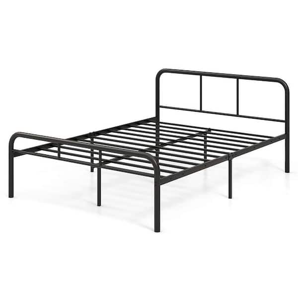 Gymax Black Metal Frame Bed Full Size Platform Bed Base with Headboard and Footboard