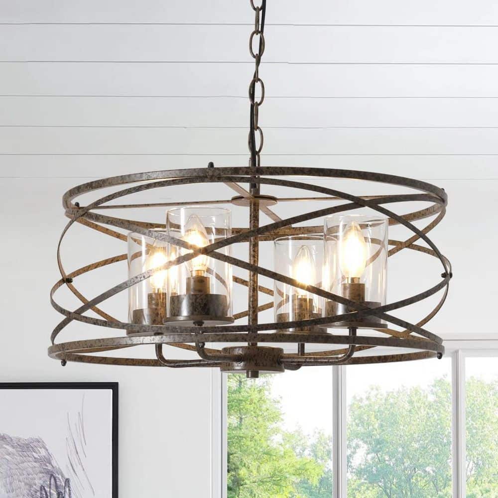 Genoci 4-Light Bronze Dimmable Farmhouse Vintage Drum Chandelier