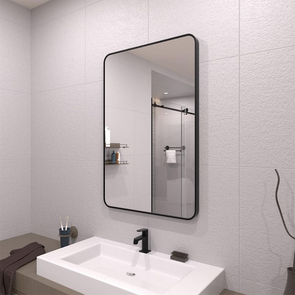 24 in. W x 36 in. H Rectangular Framed Wall Bathroom Vanity Mirror in Matte Black