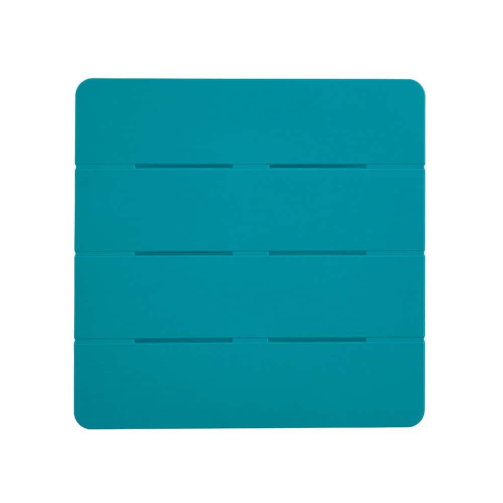 Deluxe Teal Resin Square Patio Side Table with Storage
