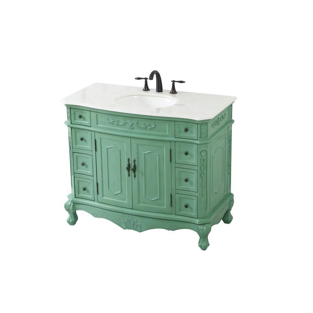 Vintage Mint Solid Wood Single Bathroom Vanity with Marble Top