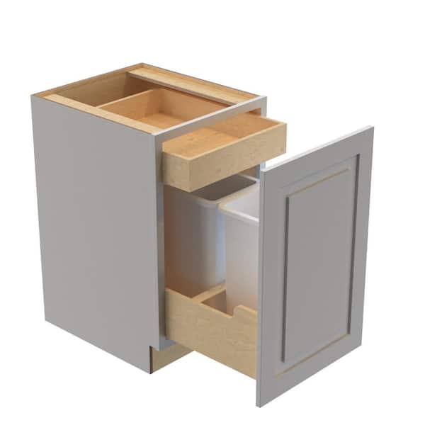 Home Decorators Collection Grayson 21 in. W x 24 in. D x 34.5 in. H Assembled Plywood Trash Can Kitchen Cabinet in Pearl Gray with Soft Close