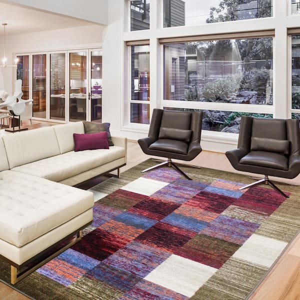 Lockwood Sage 8 ft. x 10 ft. Rustic Geometric Non-Slip Nylon Area Rug