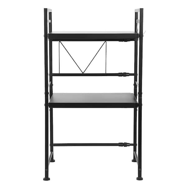 15.7 in. W x 15.7 in. D x 15.7 in. H Black Assembled Expandable Microwave Stand Countertop Shelf w/ Hook Kitchen Storage