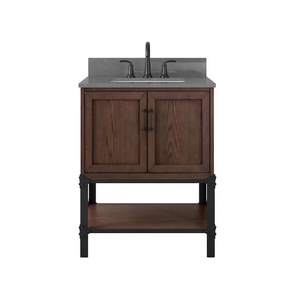 Alster 30 in. Single Sink Brown Oak Bath Vanity with Gray Quartz Marble Top (Assembled)