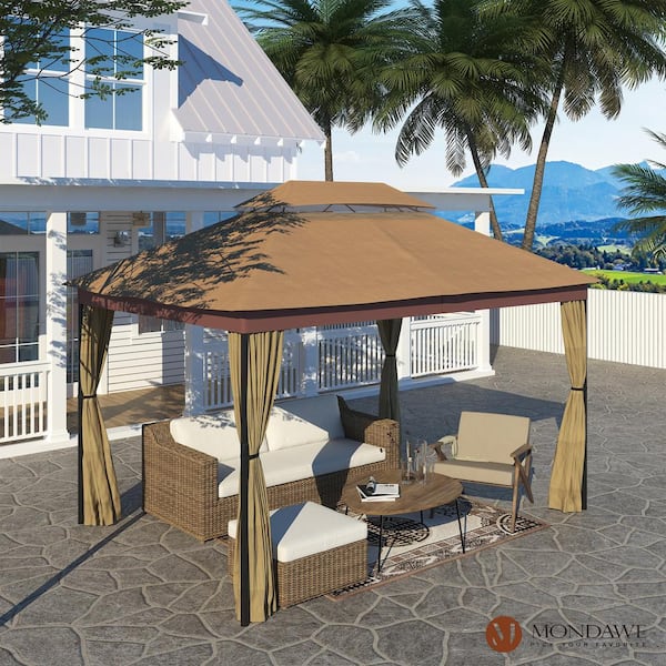 10 ft. x 13 ft.Outdoor Steel Frame Patio Gazebo Pavilion Canopy Tent Shelter with Double Straight top,Curtain for Garden