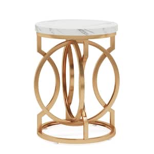Calvin 19.69 in. White Gold Round Side End Table Faux Marble Modern Nightstand Bedside Coffee Accent Table Ring-Shape